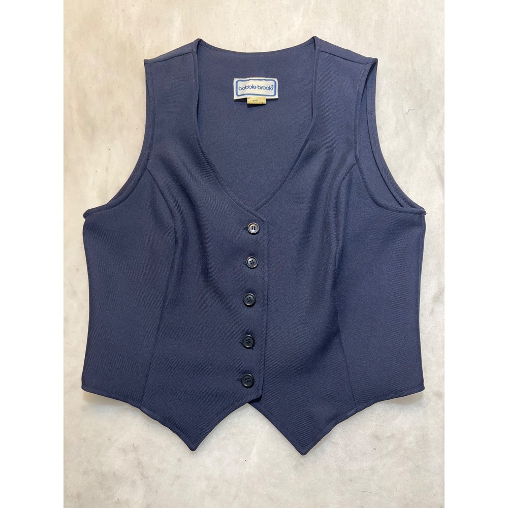 Vintage Bobbie Brooks Womens Navy Blue Button Front V Neck Vest Tailored Size 13